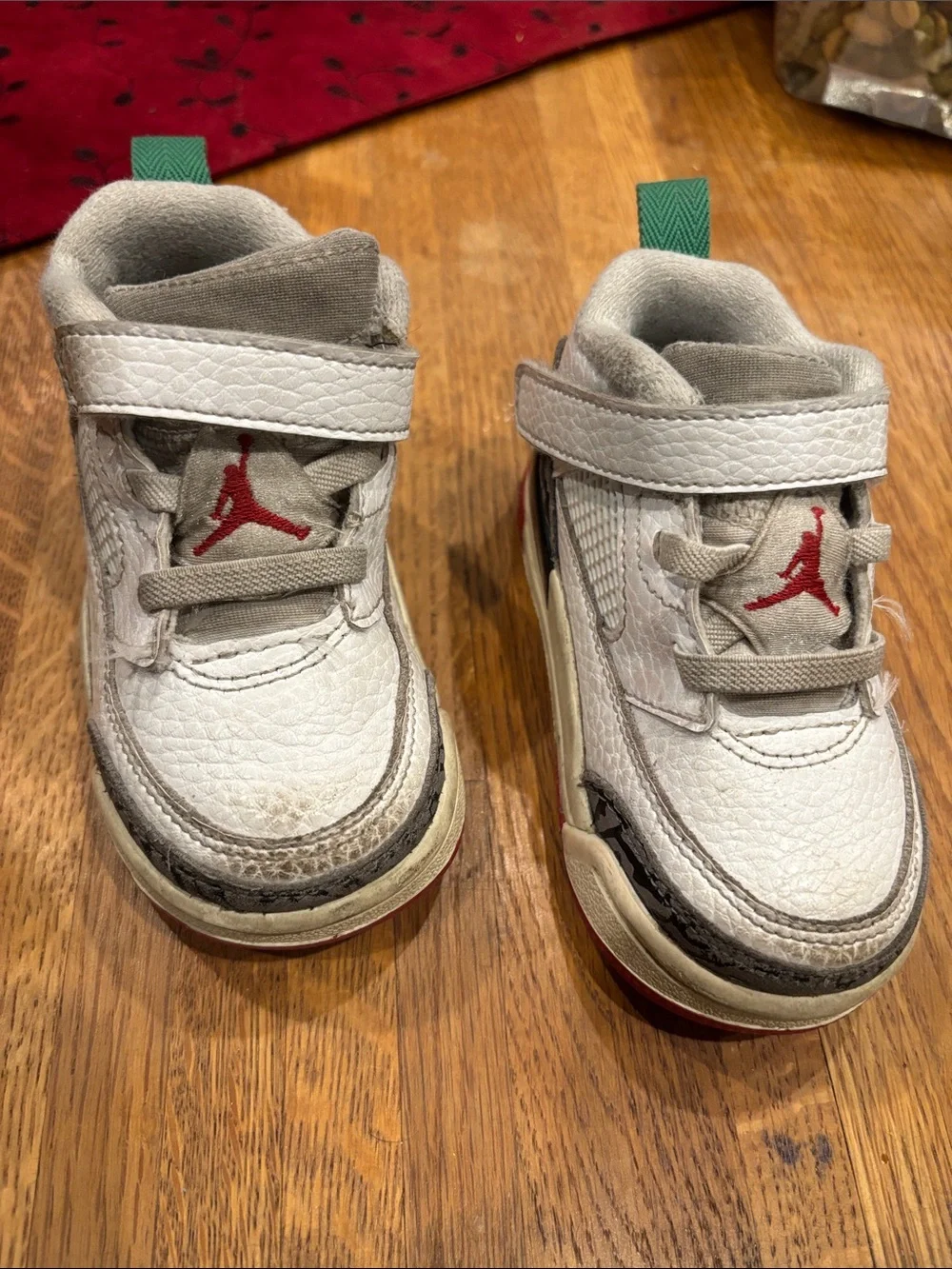 Jordan Baby White and Red High-Top Walker Shoes with Green Pull Tabs